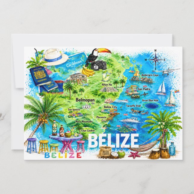 Carte postale illustrée du Belize dans les Caraïbe (Devant)