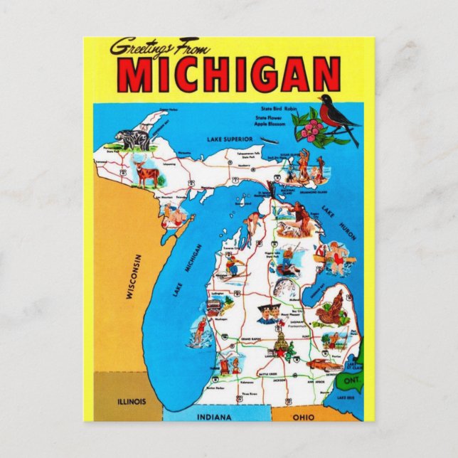 Carte postale illustrée du Michigan (Devant)