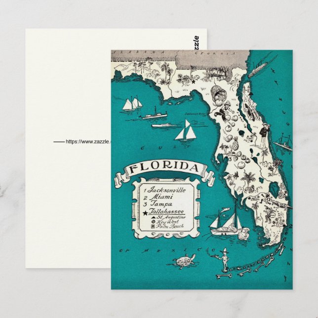 Carte postale illustrée vintage de Floride (Devant / Derrière)