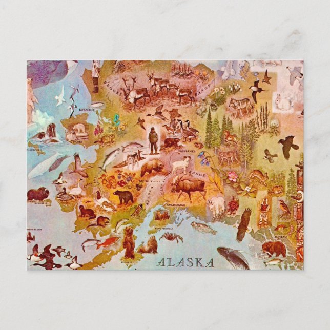 Carte postale illustrée vintage de l'Alaska (Devant)