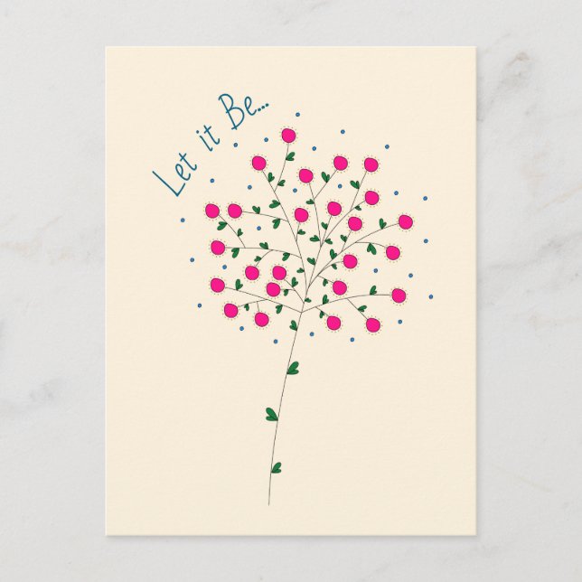 Carte Postale Ilustração Botânica em Rosa com Frase "Let it Be" (Devant)