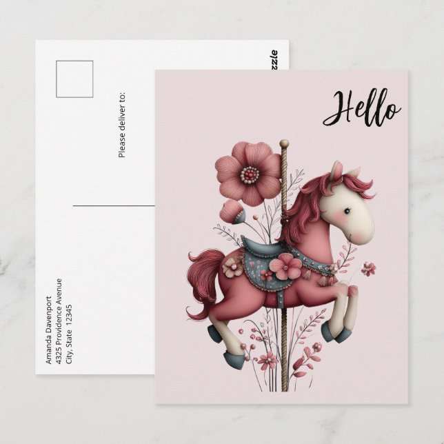 Carte Postale Image de cheval de carrousel fantaisiste (Devant / Derrière)