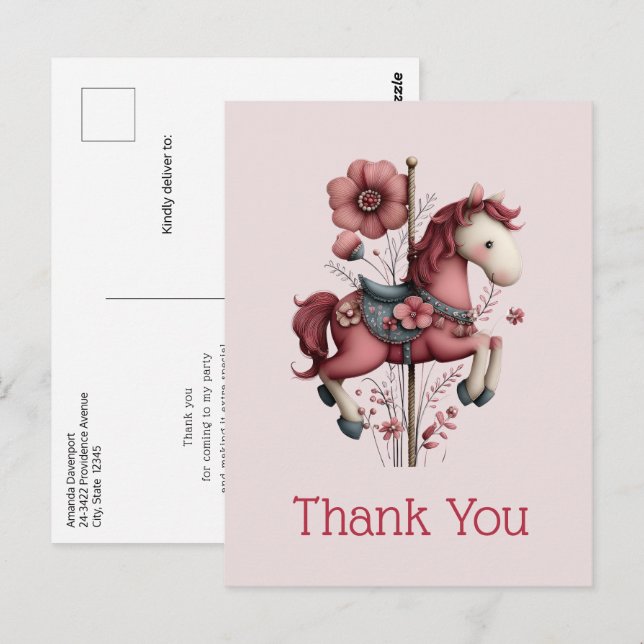 Carte Postale Image de cheval de carrousel fantaisiste Merci (Devant / Derrière)