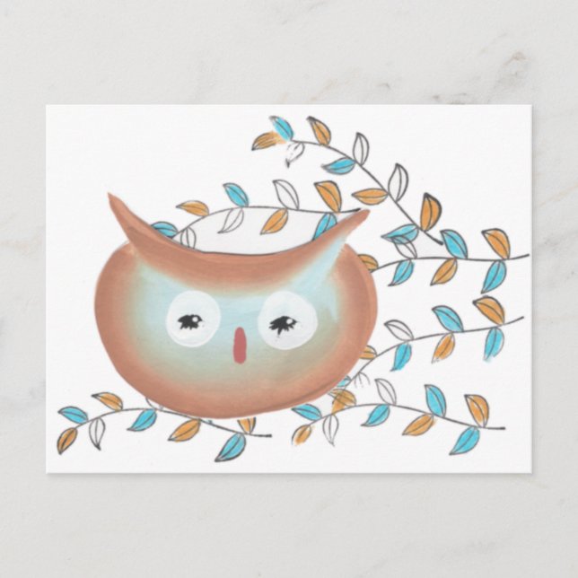Carte Postale Image de hibou en marron et sarcelle (Devant)