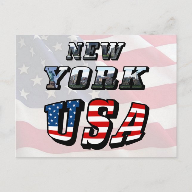 Carte Postale Image de New York et Texte du Drapeau des États-Un (Devant)