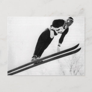 Carte Postale Image de ski vintage, Décollage !