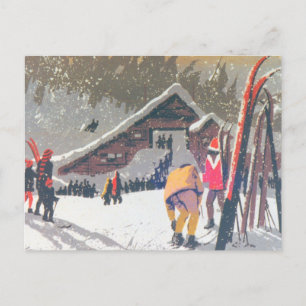 Carte Postale Image de ski vintage, Prêt à concourir