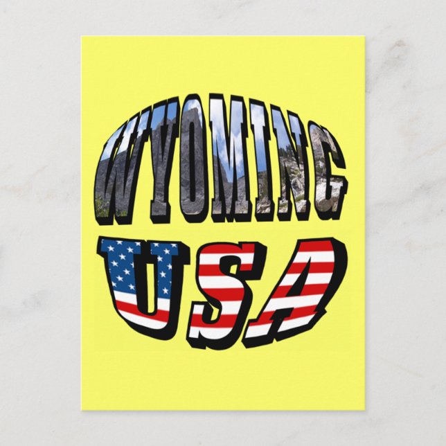 Carte Postale Image du Wyoming et texte du drapeau des États-Uni (Devant)