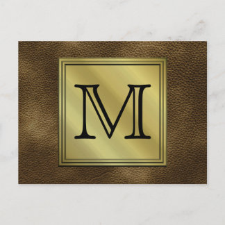 Carte Postale Image Monogramme Personnalisée Imprimée. Brun.
