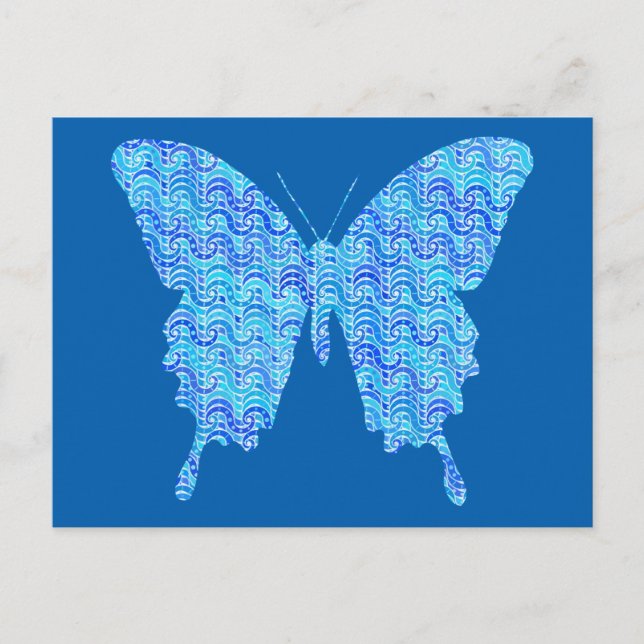 Carte Postale Image papillon, motif abstrait, nuances de bleu (Devant)