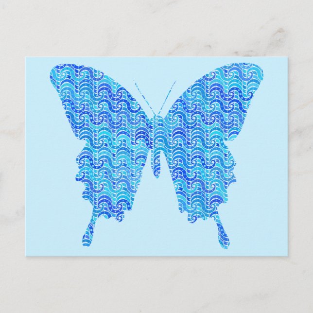 Carte Postale Image papillon, motif abstrait, nuances de bleu (Devant)