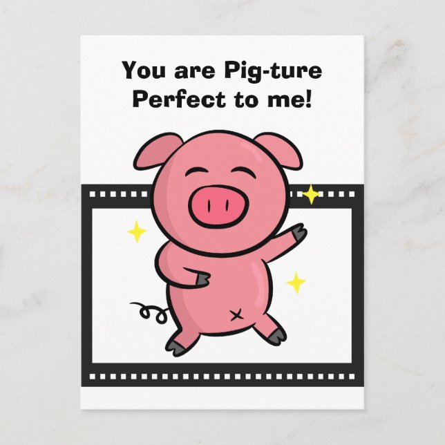 Carte Postale Image parfaite d'un petit cochon rose posant pour  (Devant)