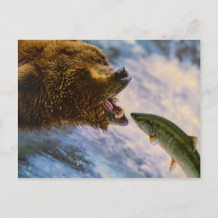 Carte Postale Image saumon de l'ours grizzli Extraordinaire