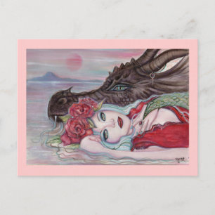 Carte Postale Imaginaire art girl avec dragon par Renee Lavoie