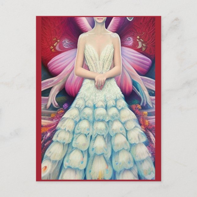 Carte Postale Imaginaire blanc Peacock Mariage robe AI Art (Devant)