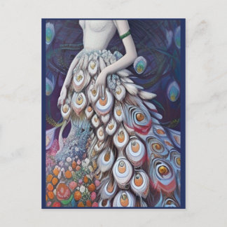 Carte Postale Imaginaire blanc Peacock Mariage robe Illustration