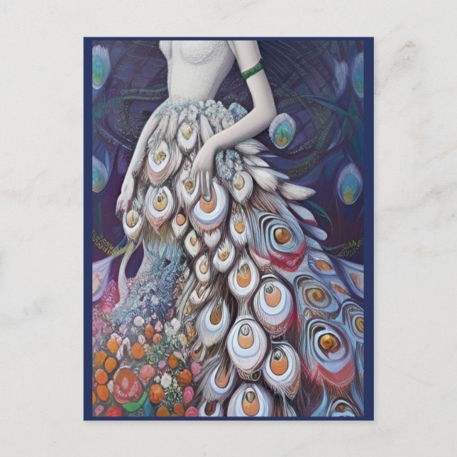 Carte Postale Imaginaire blanc Peacock Mariage robe Illustration (Devant)