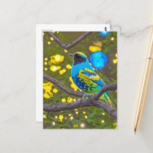 Carte Postale Imaginaire coloré Bleu et Jaune Oiseau