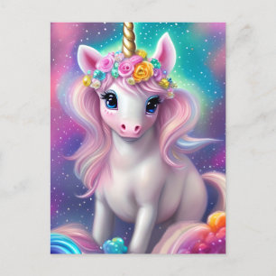 Carte Postale Imaginaire coloré Kawaii Unicorn