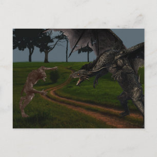 Carte Postale Imaginaire Dragon Vs Werewolf