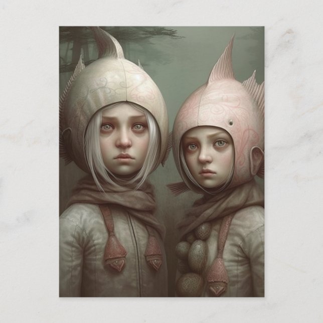 Carte Postale Imaginaire Fairy Tale Enfants Avec Casquettes De P (Devant)