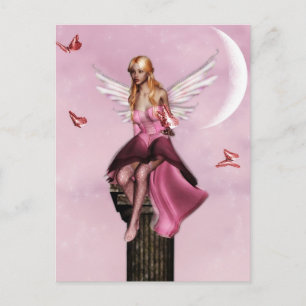 Carte postale imaginaire fée rose