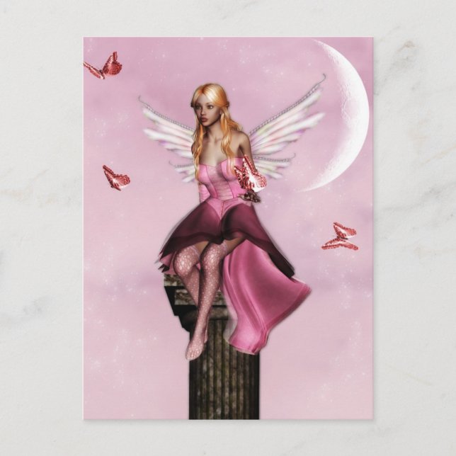 Carte postale imaginaire fée rose (Devant)