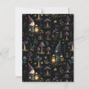 Carte Postale Imaginaire foncé Gnome et Motif de champignons
