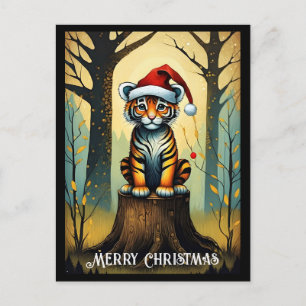 Carte Postale Imaginaire Forest Cute Père Noël Baby Tiger Noël