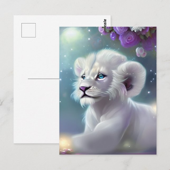 Carte Postale Imaginaire Lion Bébé Blanc (Devant / Derrière)