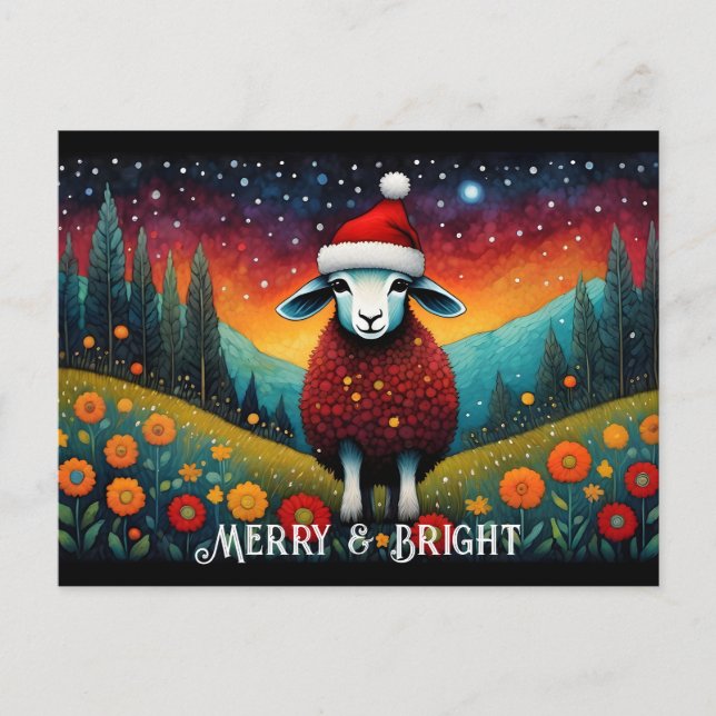 Carte Postale Imaginaire Meadow mignon bébé Moutons Noël (Devant)