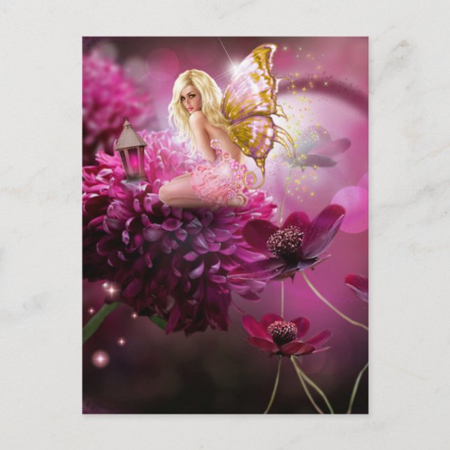 Carte Postale Imaginaire rose mystique Fairy Garden Art (Devant)
