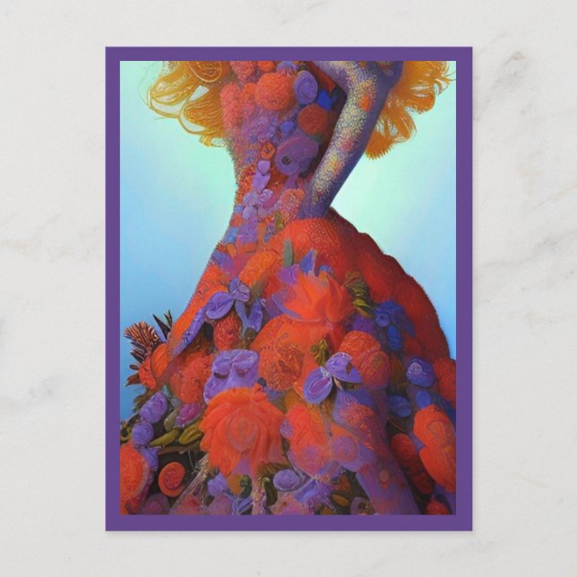 Carte Postale Imaginaire Roses rouges Mariage robe Goth Mariée (Devant)