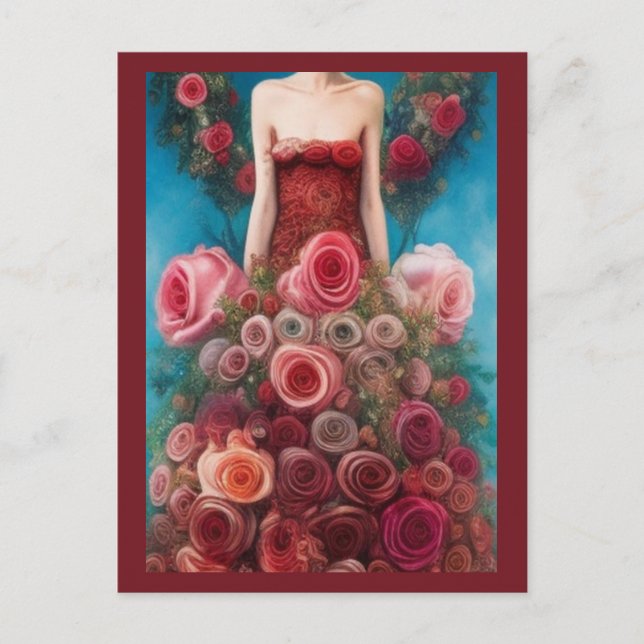 Carte Postale Imaginaire Roses rouges Mariage robe Goth Mariée P (Devant)