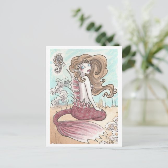 Carte postale Imaginaire Seahorse et rose Mermaid (Debout devant)