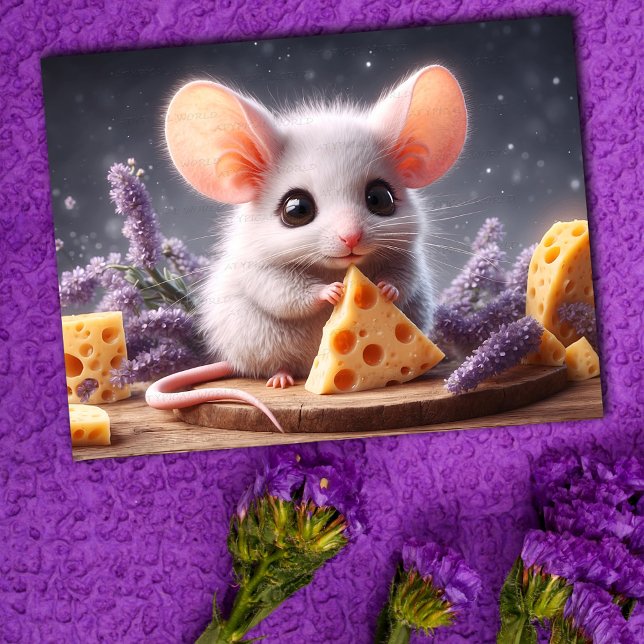 Carte Postale Imaginaire souris fromage fleurs mignonnes faune a (Créateur téléchargé)