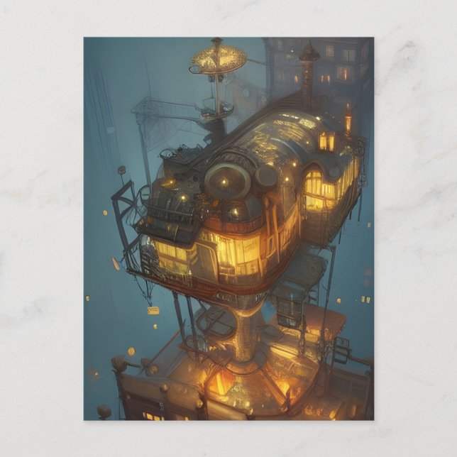 Carte Postale Imaginaire Steampunk City Vue aérienne (Devant)