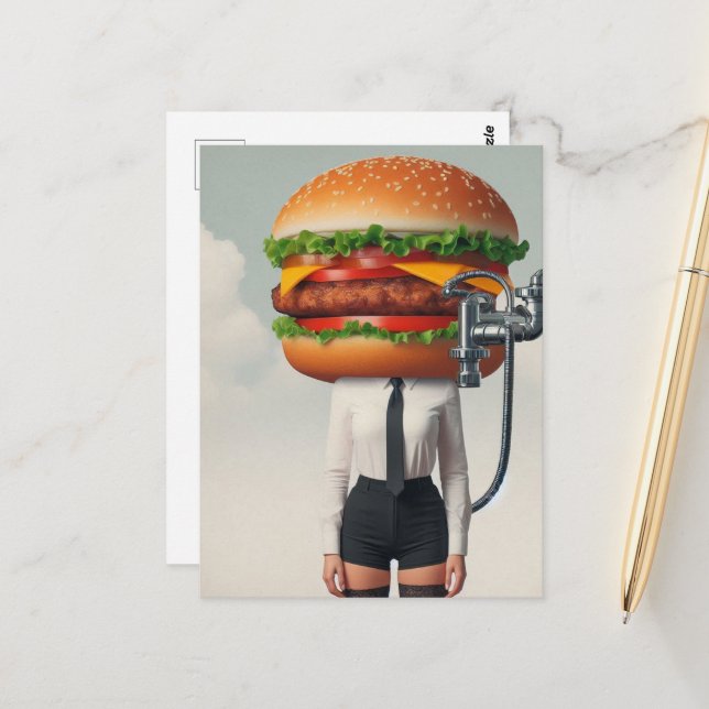 Carte Postale Imaginaire Surreal Cheeseburger Femme (Devant/Arrière en situation)