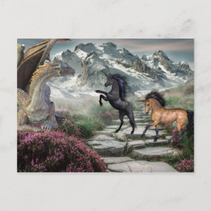 Carte Postale Imaginaire Unicorne de dragon de bronze