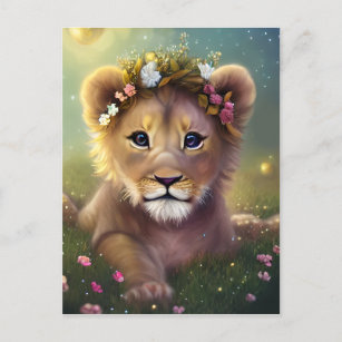 Carte Postale Imaginaire Whimsical Cute Kawaii bébé lionceau