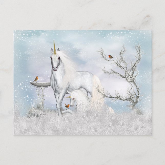 Carte Postale Imaginaire Winter Unicorn Et Foal (Devant)