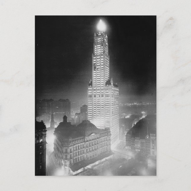 Carte Postale Immeuble Woolworth la nuit, 1920 (Devant)