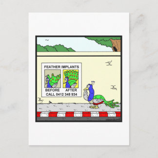 Carte Postale Implants de plumes : Caricature Peacock