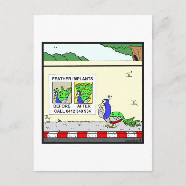 Carte Postale Implants de plumes : Caricature Peacock (Devant)