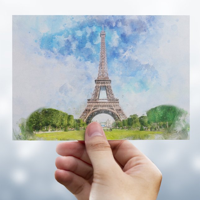 Carte Postale Impression aquarelle de la Tour Eiffel sur la silh (Eiffel Tower Watercolor Paris Skyline Art Print. Postcard)
