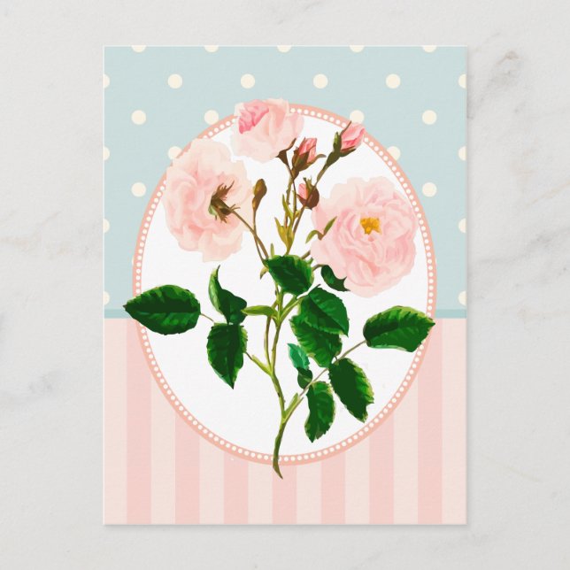 Carte Postale Impression botanique rose rose vintage (Devant)