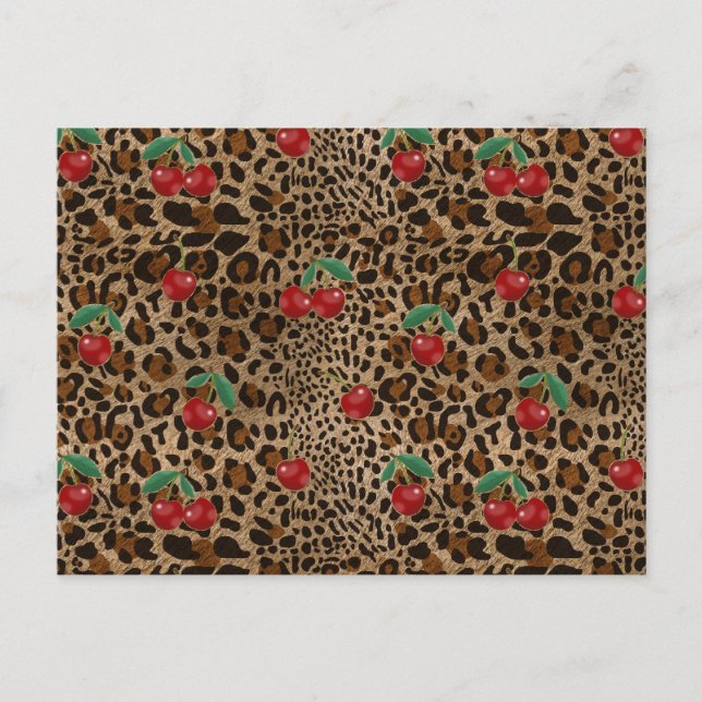 Carte Postale Impression d'animal Léopard Guépard à motif Cerise (Devant)
