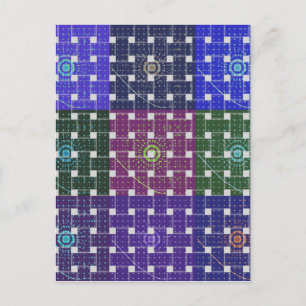 Carte Postale Impression d'art bleu et violet à carreaux