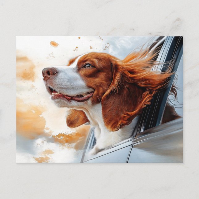 Carte Postale Impression d'art de chien joyeux dans le vent (Devant)