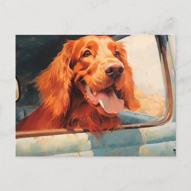 Carte Postale Impression d'art de chien rouge dans la fenêtre d' (Devant)